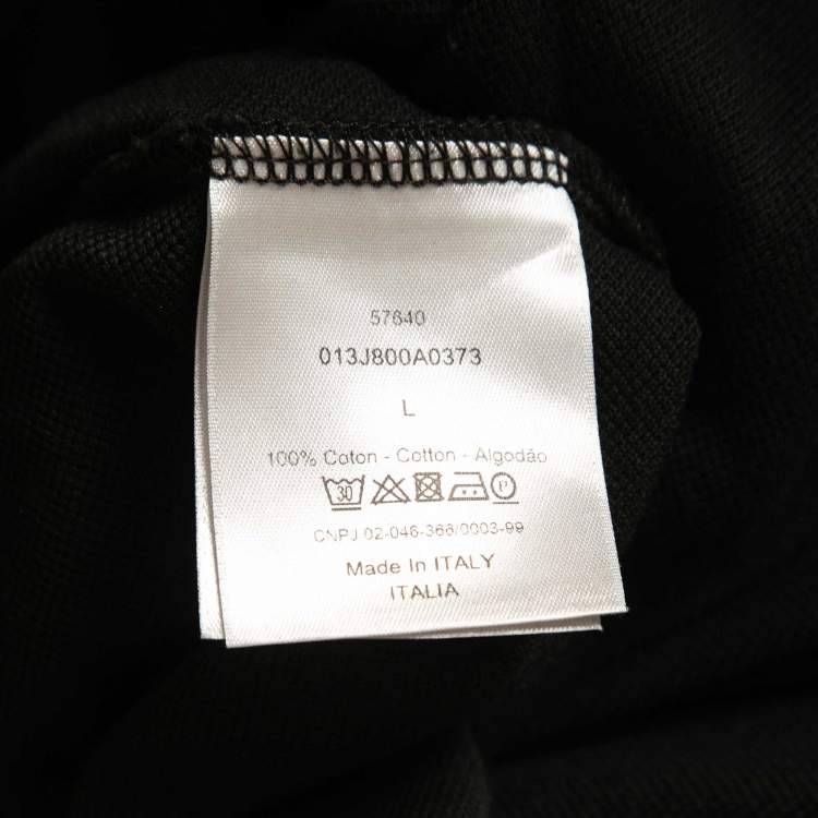 Pre Owned Dior Black Cotton Pique Logo-Embroidered Polo T-Shirt M