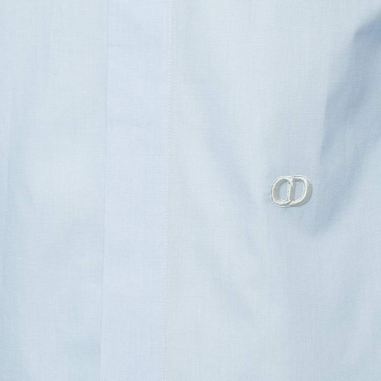 Pre Owned Dior Light Blue Logo-Embroidered Cotton Shirt M