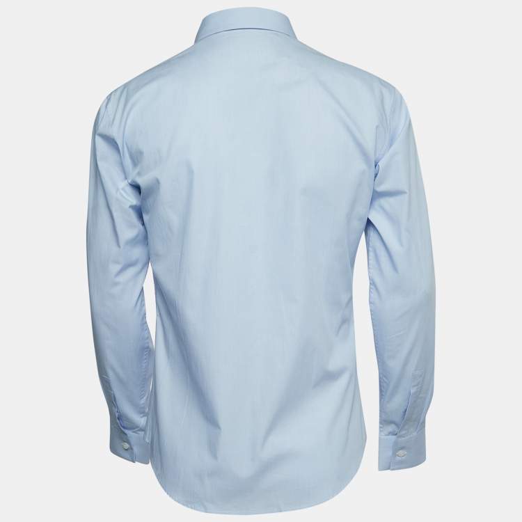 Pre Owned Dior Light Blue Logo-Embroidered Cotton Shirt M