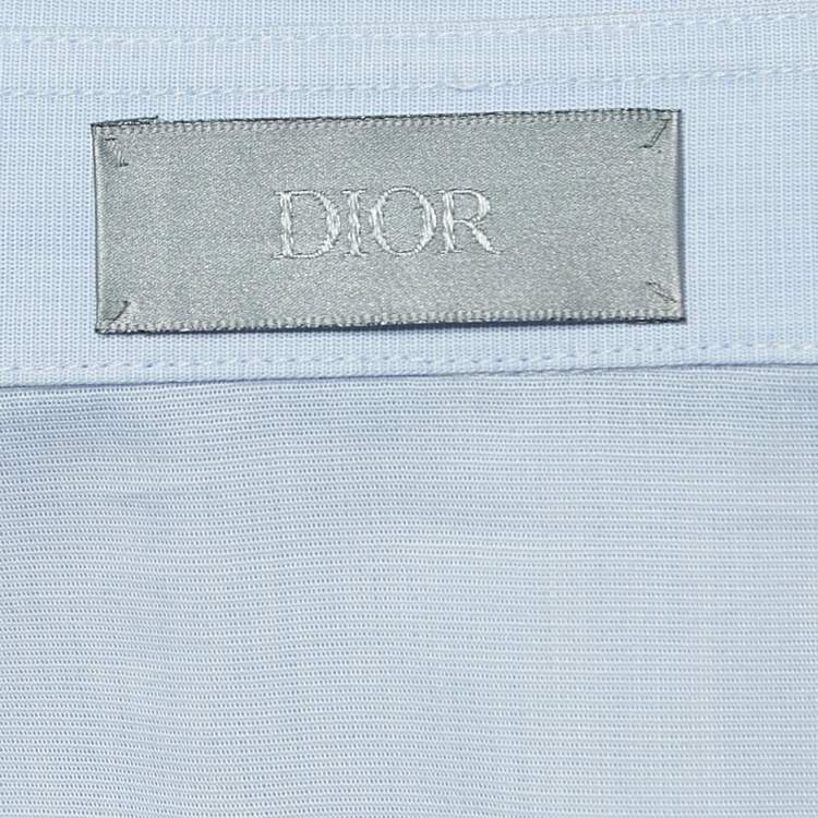 Pre Owned Dior Light Blue Logo-Embroidered Cotton Shirt M