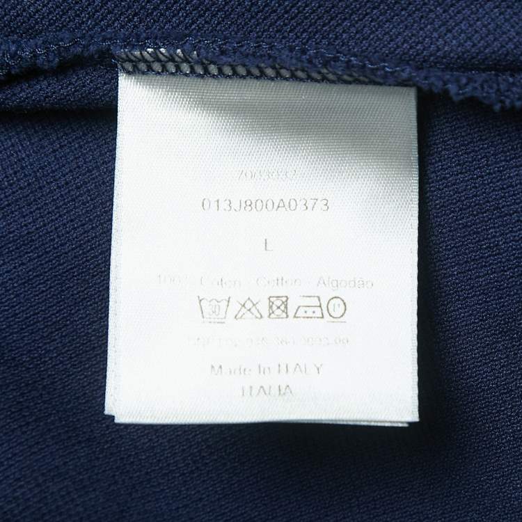 Pre Owned Dior Navy Blue Cotton Pique Logo-Embroidered Polo T-Shirt L