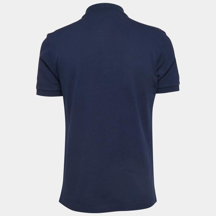 Pre Owned Dior Navy Blue Cotton Pique Logo-Embroidered Polo T-Shirt L
