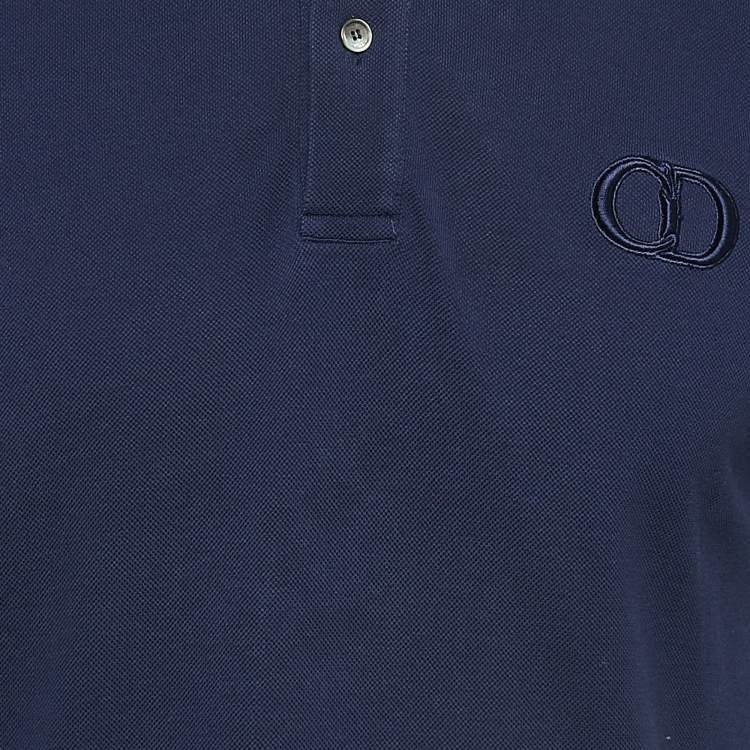 Pre Owned Dior Navy Blue Cotton Pique Logo-Embroidered Polo T-Shirt L