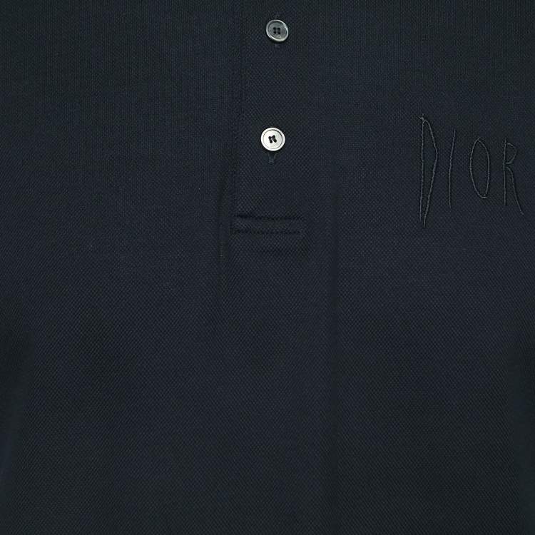 Pre Owned Dior Black Cotton Embroidered Polo T-Shirt M