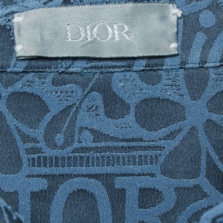 Pre Owned Dior Blue Jacquard Silk Short Sleeve Shirt 2XL