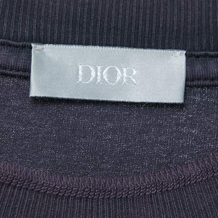 Pre Owned Dior Purple Cotton Embroidered Crewneck T-Shirt L