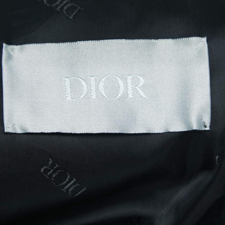 Pre Owned Dior Black Oblique Nylon Zip Front Bomber Jacket L