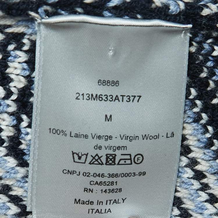 Pre Owned Dior Navy Blue Oblique Patterned Wool Sweater M