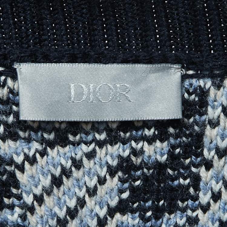 Pre Owned Dior Navy Blue Oblique Patterned Wool Sweater M