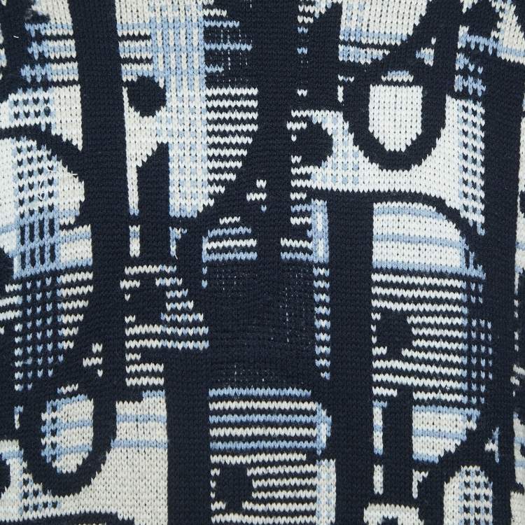 Pre Owned Dior Navy Blue Oblique Patterned Wool Sweater M