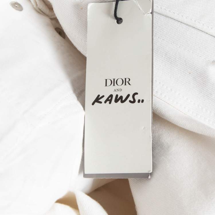 Pre Owned Dior X Kaws White Bee Embroidered Denim Jeans L Waist 34"