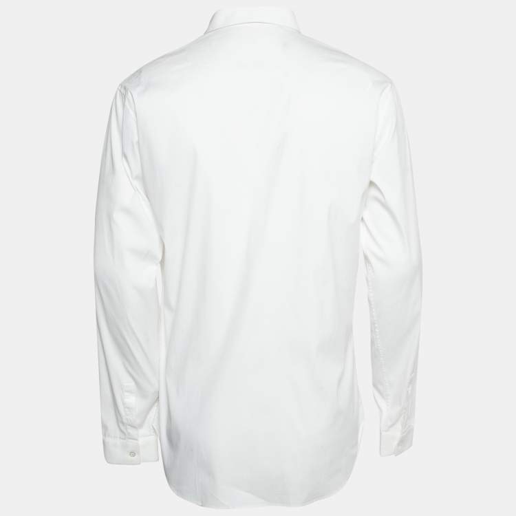 Pre Owned Dior White Cotton Logo Embroidered Button-Up Shirt XL