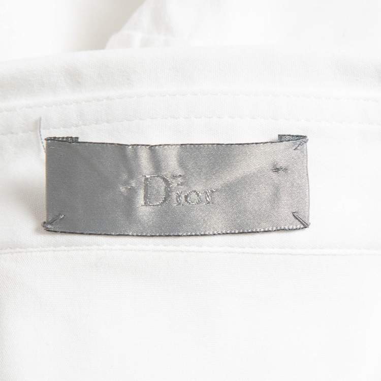 Pre Owned Dior White Cotton Logo Embroidered Button-Up Shirt XL