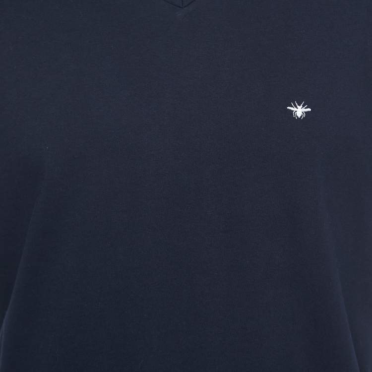 Pre Owned Dior Navy Blue Cotton V-Neck T-Shirt XL