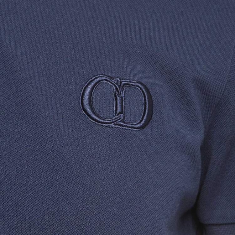 Pre Owned Dior Navy Blue Cotton Pique Embroidered Logo Polo T-Shirt L