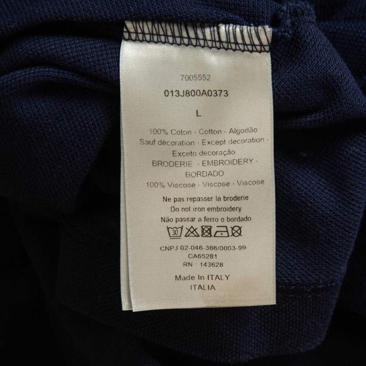 Pre Owned Dior Navy Blue Cotton Pique Embroidered Logo Polo T-Shirt L