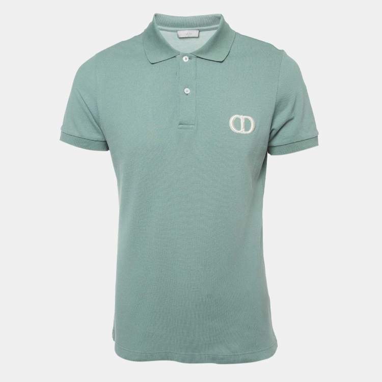 Pre Owned Dior Green Cotton Pique Embroidered Logo Polo T-Shirt M