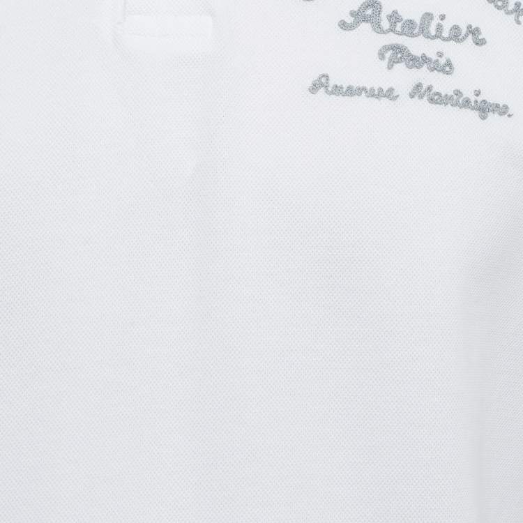 Pre Owned Dior White Cotton Pique Embroidered Polo T-Shirt L
