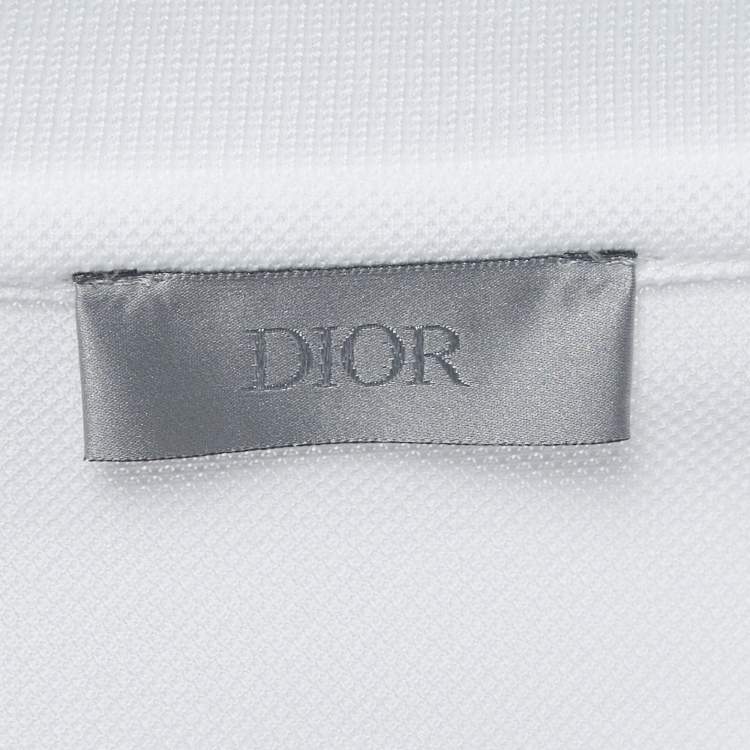 Pre Owned Dior White Cotton Pique Embroidered Polo T-Shirt L