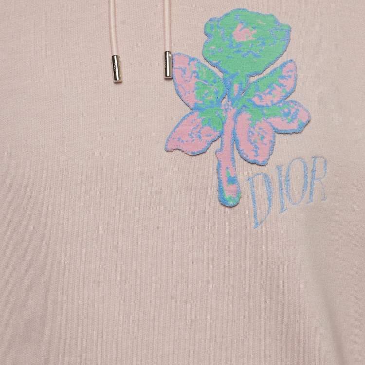 Pre Owned Dior X Alex Foxton Pink Rose Embroidered Cotton Hoodie M