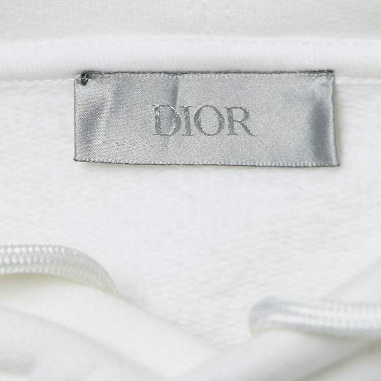 Pre Owned Dior White Logo Embroidered Cotton Hoodie L