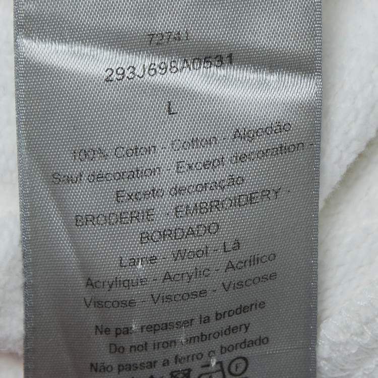 Pre Owned Dior White Logo Embroidered Cotton Hoodie L