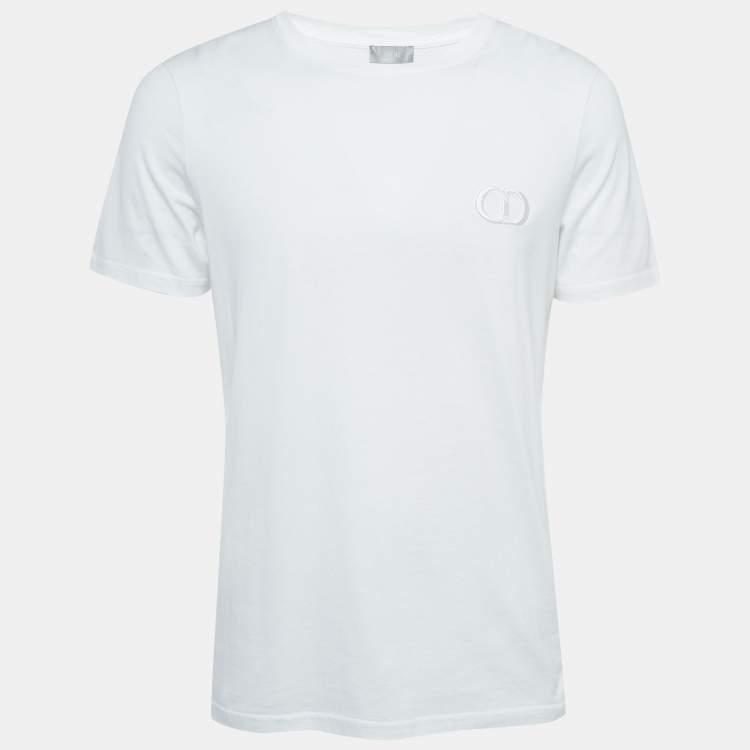 Dior Homme White CD Embroidered Cotton Short Sleeve T-Shirt