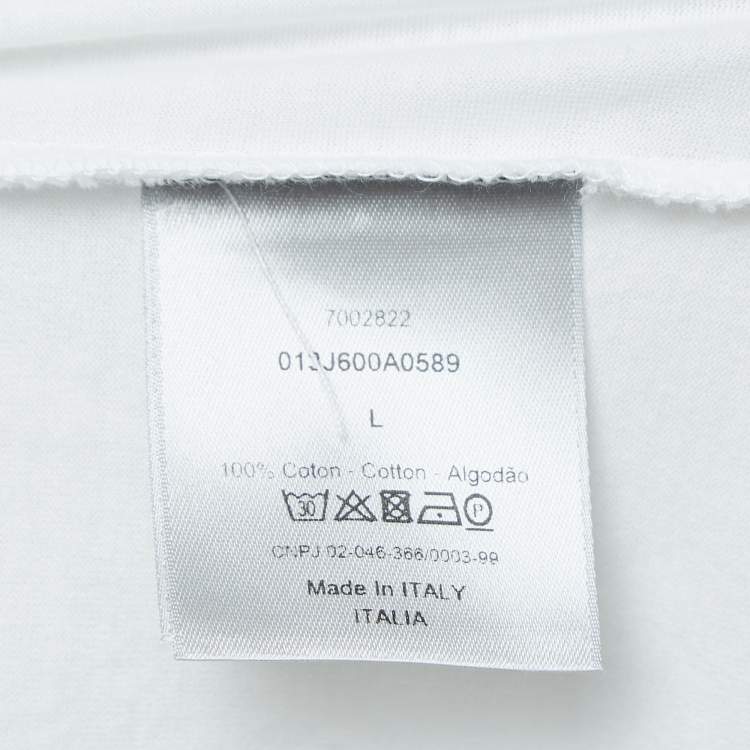 Pre Owned Dior Homme White CD Embroidered Cotton Short Sleeve T-Shirt L