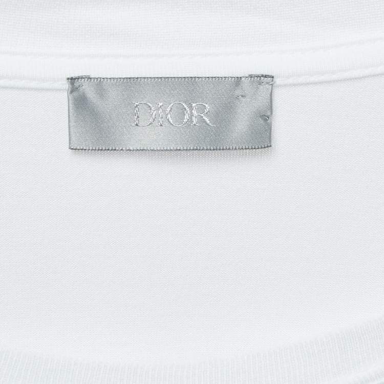 Pre Owned Dior Homme White CD Embroidered Cotton Short Sleeve T-Shirt L
