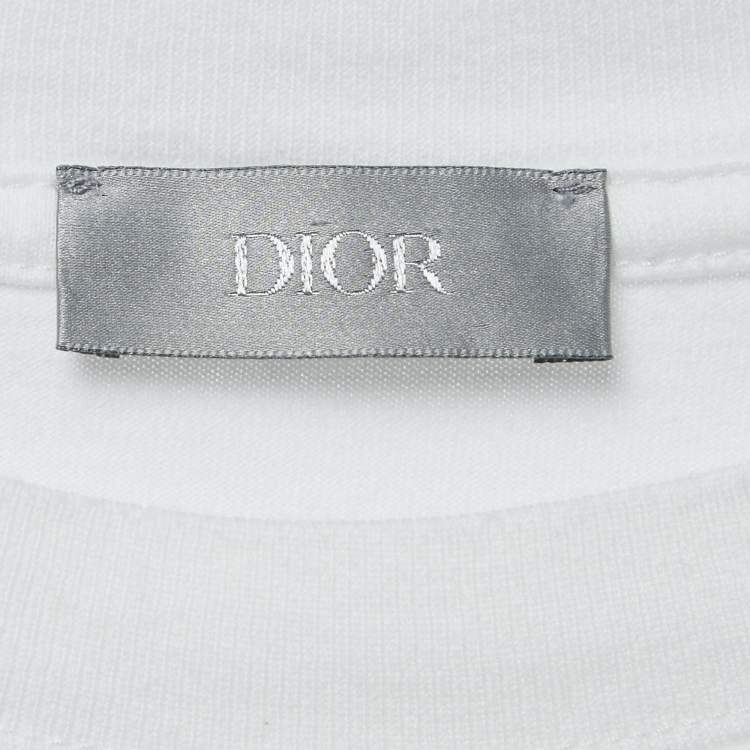 Pre Owned Dior Homme White Logo Embroidered Cotton T-Shirt S