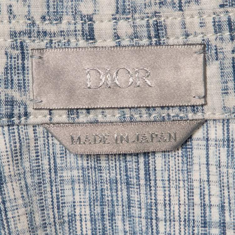 Pre Owned Dior Homme White/Blue Dior Oblique Kasuri Cotton Denim Overshirt M