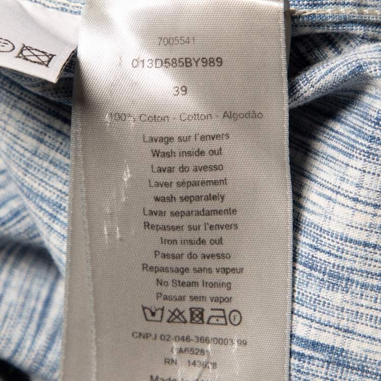 Pre Owned Dior Homme White/Blue Dior Oblique Kasuri Cotton Denim Overshirt M
