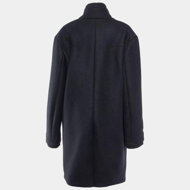 Pre Owned Dior Homme Black Wool Ribbed Insert Zip Front Coat XXL