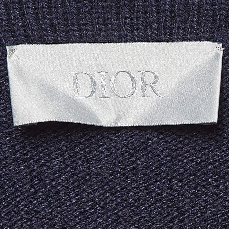 Pre Owned Dior Homme Navy Blue Logo Patch Cashmere Hoodie L