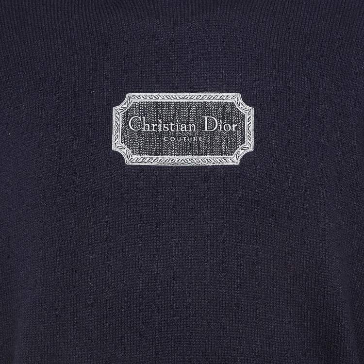 Pre Owned Dior Homme Navy Blue Logo Patch Cashmere Hoodie L