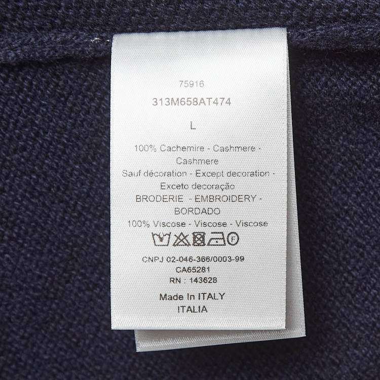 Pre Owned Dior Homme Navy Blue Logo Patch Cashmere Hoodie L