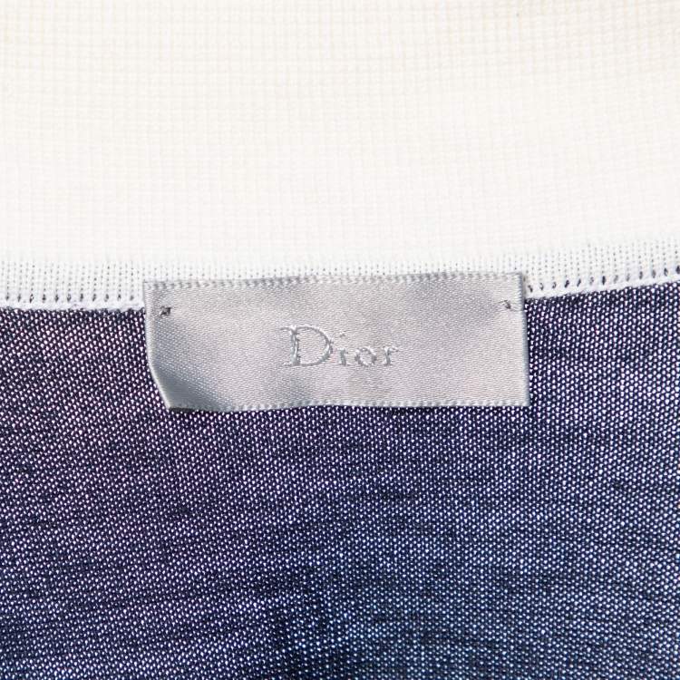 Pre Owned Dior Homme Navy Blue Wool Contrast Stripe Polo T-Shirt L