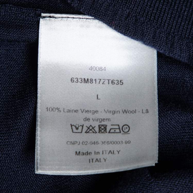 Pre Owned Dior Homme Navy Blue Wool Contrast Stripe Polo T-Shirt L