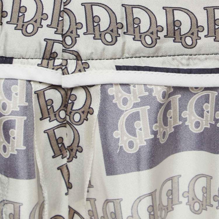 Pre Owned Dior Homme White Oblique Print Silk Bermuda Shorts XL