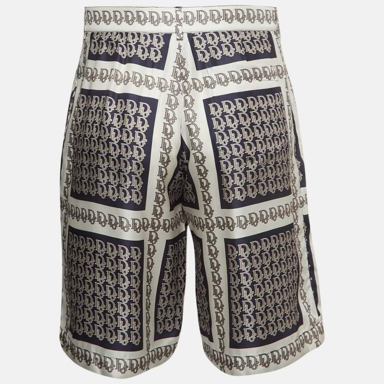 Pre Owned Dior Homme White Oblique Print Silk Bermuda Shorts XL
