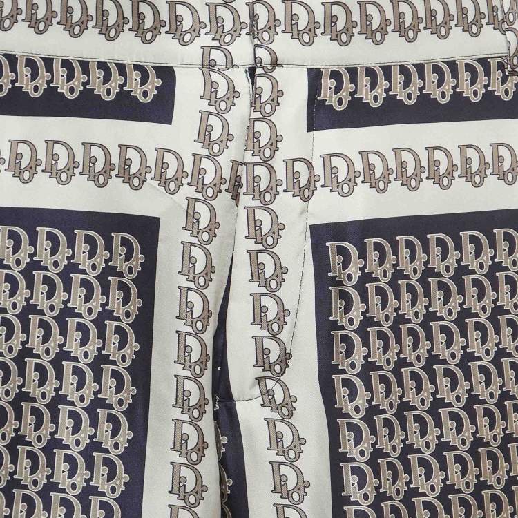 Pre Owned Dior Homme White Oblique Print Silk Bermuda Shorts XL