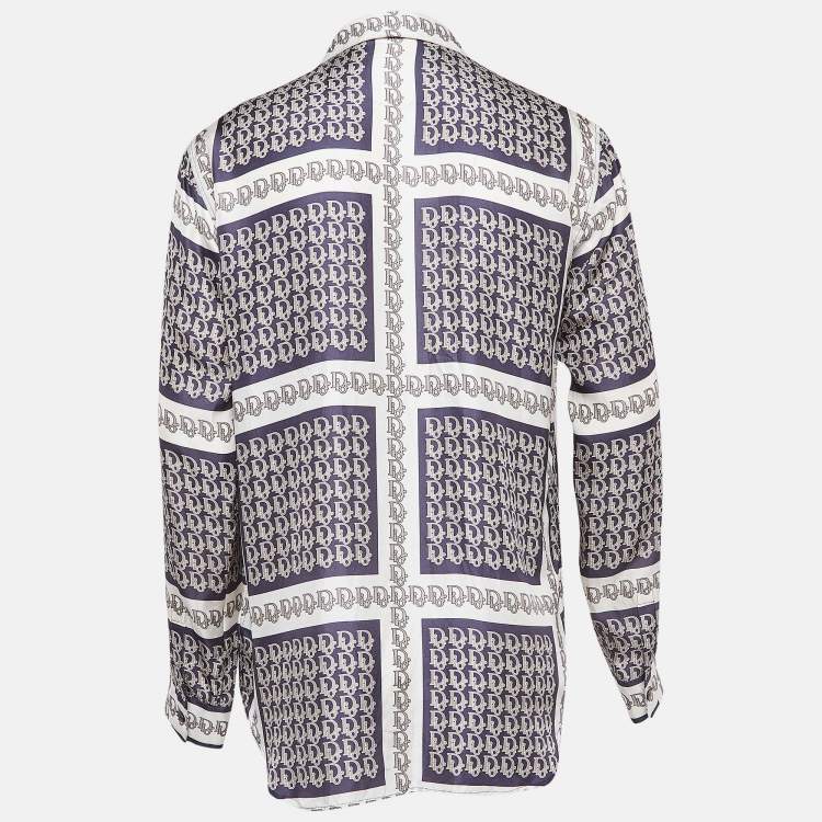 Pre Owned Dior Homme Oblique Print Silk Button Front Full Sleeve Shirt L