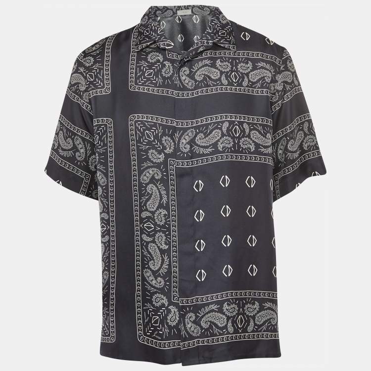 Pre Owned Dior Homme Navy Blue Bandana Motif Print Silk Buttoned Half Sleeve Shirt M