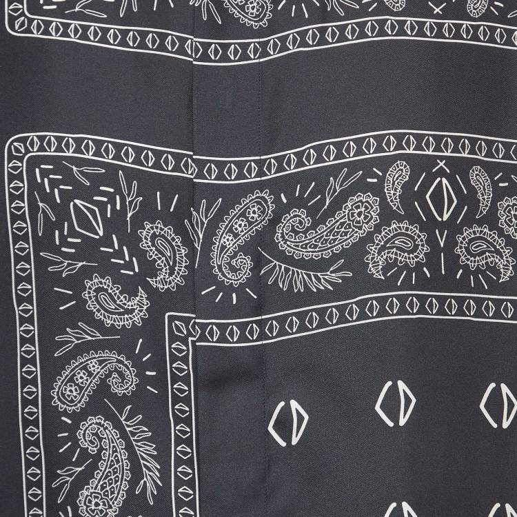 Pre Owned Dior Homme Navy Blue Bandana Motif Print Silk Buttoned Half Sleeve Shirt M