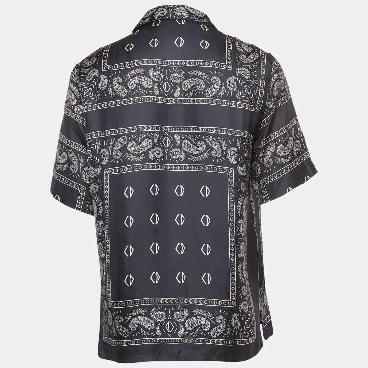 Pre Owned Dior Homme Navy Blue Bandana Motif Print Silk Buttoned Half Sleeve Shirt M