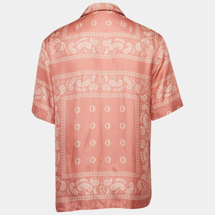 Pre Owned Dior Homme Pink Bandana Motif Print Silk Buttoned Half Sleeve Shirt M