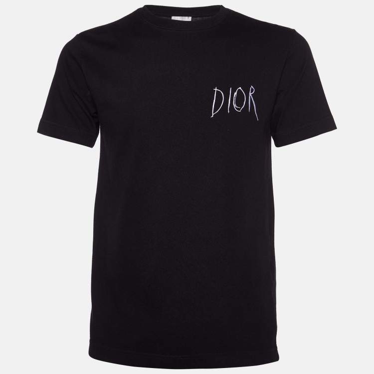 Dior Homme Black Logo Embroidered Cotton Crew Neck T-Shirt