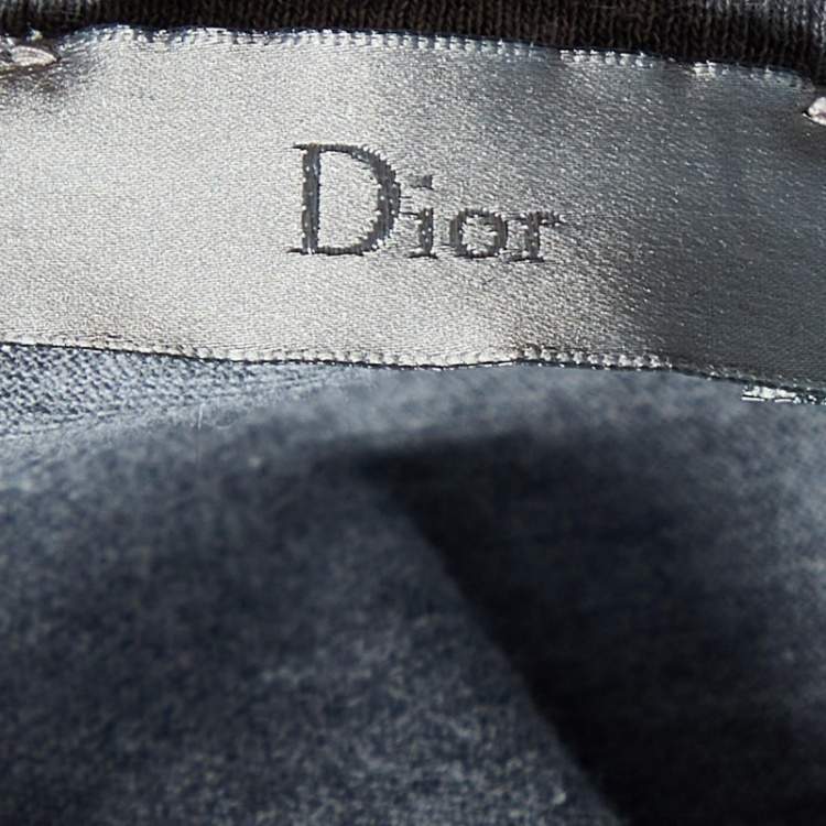 Pre Owned Dior Homme Grey Logo Print Cotton Half Sleeve T-Shirt M