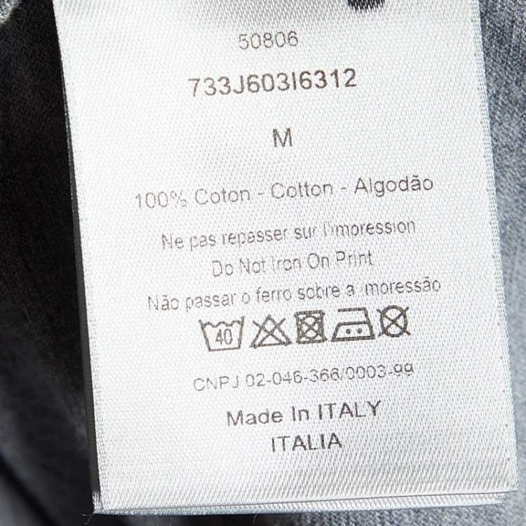 Pre Owned Dior Homme Grey Logo Print Cotton Half Sleeve T-Shirt M