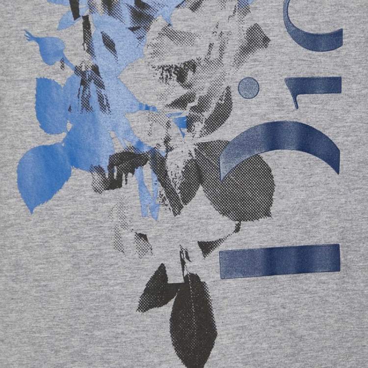 Pre Owned Dior Homme Grey Logo Print Cotton Half Sleeve T-Shirt M